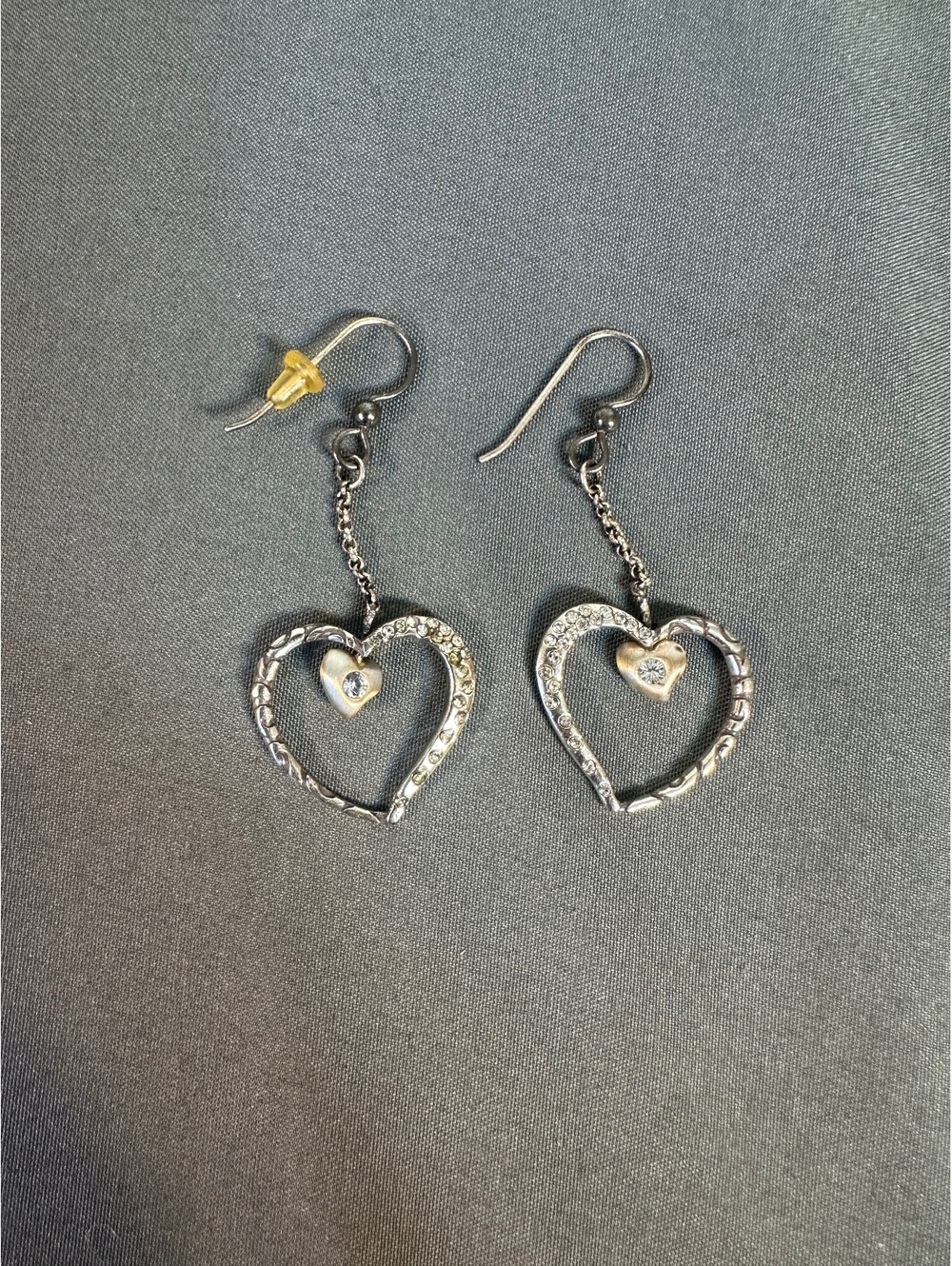 Brighton Double Heart Dangle Earrings Reversible Silver